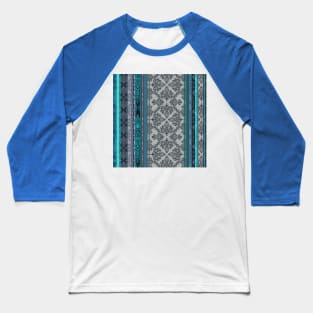 Teal, Aqua & Grey Vintage Bohemian Wallpaper Baseball T-Shirt